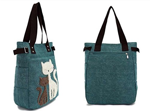 Bolso de lona Valentoria para mujer con bordado de gato miniatura 3