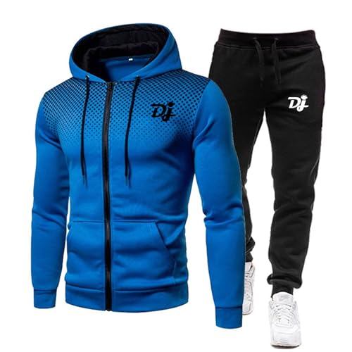 ZYHJZ Ensemble de survêtement pour hommes 2 pièces pour Pioneer DJ, veste à capuche entièrement zippée et pantalon de jogging, combinaisons de sport, survêtements à manches longues,Blue-XXL
