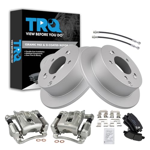 Image of TRQ Rear Brake Pad and Rotor Set Ceramic Coated Rotors Calipers Compatible with 2009-2010 Hyundai Sonata