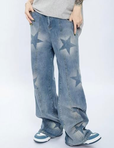 Mens Y2k Star Jeans Hip Hop Skater Pants High Waisted Streetwear Jeans Straight Leg Star Graphic Jeans4