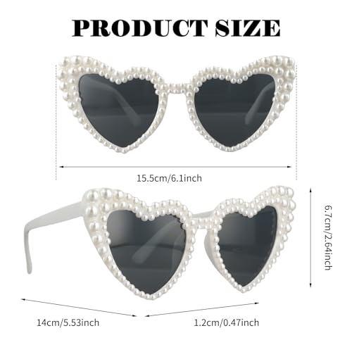 White Heart Sunglasses, Bride Sunglasses Wedding Accessories with Pearl Retro and Cute Suitable for Wedding Bachelor Party Gifts Can Be Used By Both Men and Women2