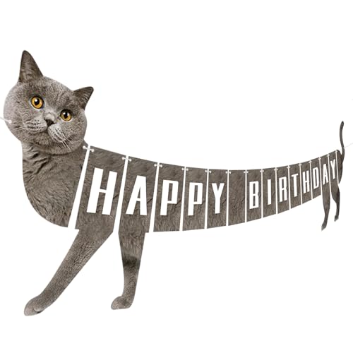 Cat Happy Birthday Banner Unique Cat Body Birthday Bunting Banner Flag Garland for Party Carnival Party Decorations Supplies