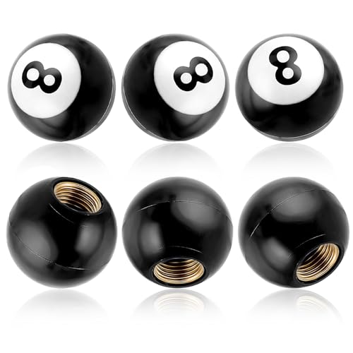 Yuanchu 6 unidades 8 tapones de válvula de bola de billar, tapas universales de vástago de válvula a prueba de fugas con núcleo de cobre, tapa de válvula de 8 bolas, accesorios exteriores para coches