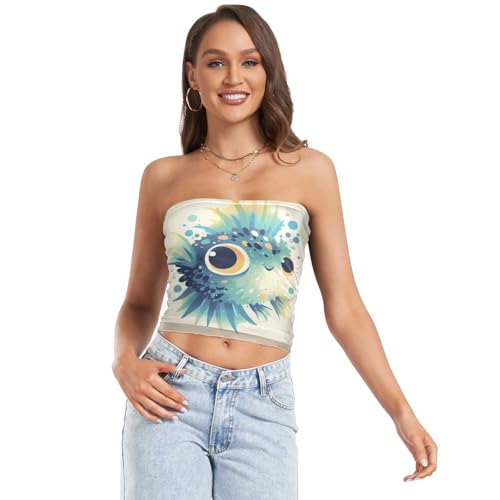 Art Puffer Fish - Camiseta corta sin mangas para mujer, color azul cielo profundo, para cirugía, Art Puffer Fish, M