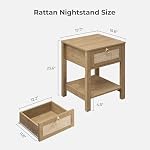 SICOTAS Nightstand Set of 2 - Rattan Decor Drawer with Brass Knobs Night Stand Bedside Table Boho End Tables Side Tables with Storage Shelf for Bedroom, Small Space