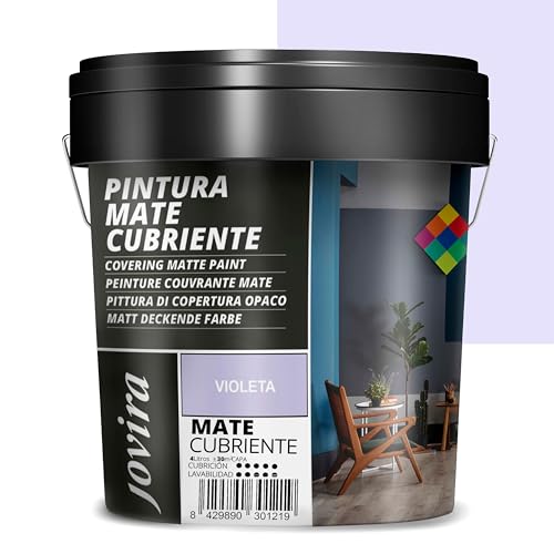 JOVIRA PINTURAS Pintura Mate Cubriente | Colores | Pintura interior-exterior con excelente poder cubriente. (4 Litros, Violeta) T