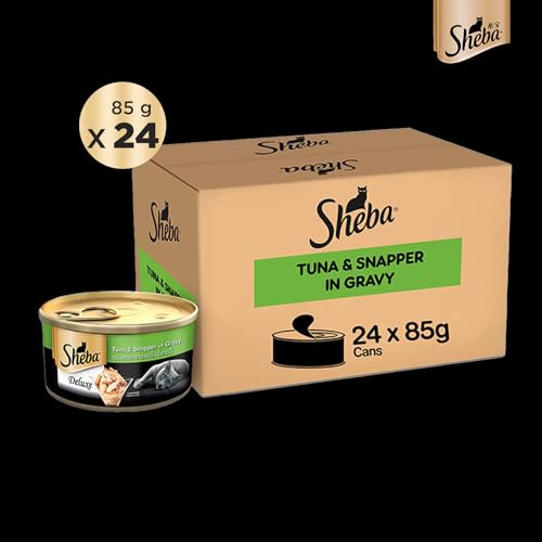 Image of Sheba Deluxe Premium Adult (1+ Years) Wet Cat Food, Tuna & Snapper in Gravy, 85 g Can (Pack of 24), High-Moisture Gravy cat Food for Healthy Hydration