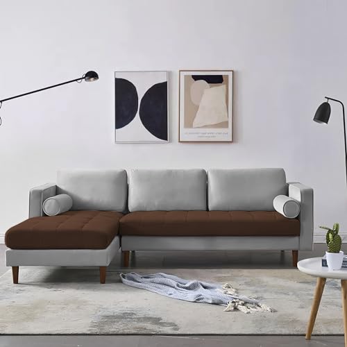 Image of Lezra LHS 4 Seater L Shape Sofa Set for Living Room (Brown Grey Fabric) Premium Fabric Sofa