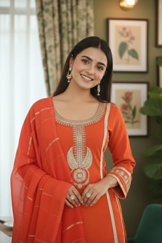 Image of GRECIILOOKS Kurta Sets for Woman | Kurti Set | Women's 3 Piece Dupatta Set | Silk Cotton Kurta Sets for Woman | Elegant Suit Set for Women Cotton | Women Kurta with Dupatta Cotton