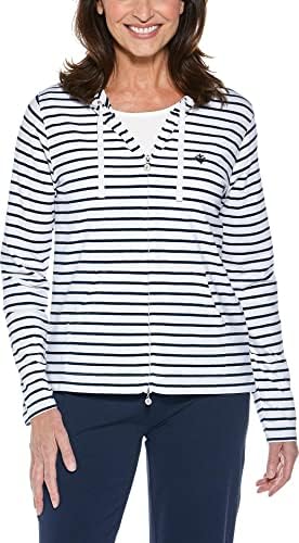 Coolibar UPF 50+ Women's Seaside Hoodie - Sun Protective,Medium,Navy/White Stripe