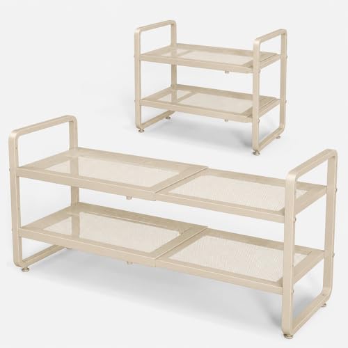 Image of Expandable Metal Shoe Rack for Closet, Entryway & Garage, 2-Tier, Beige