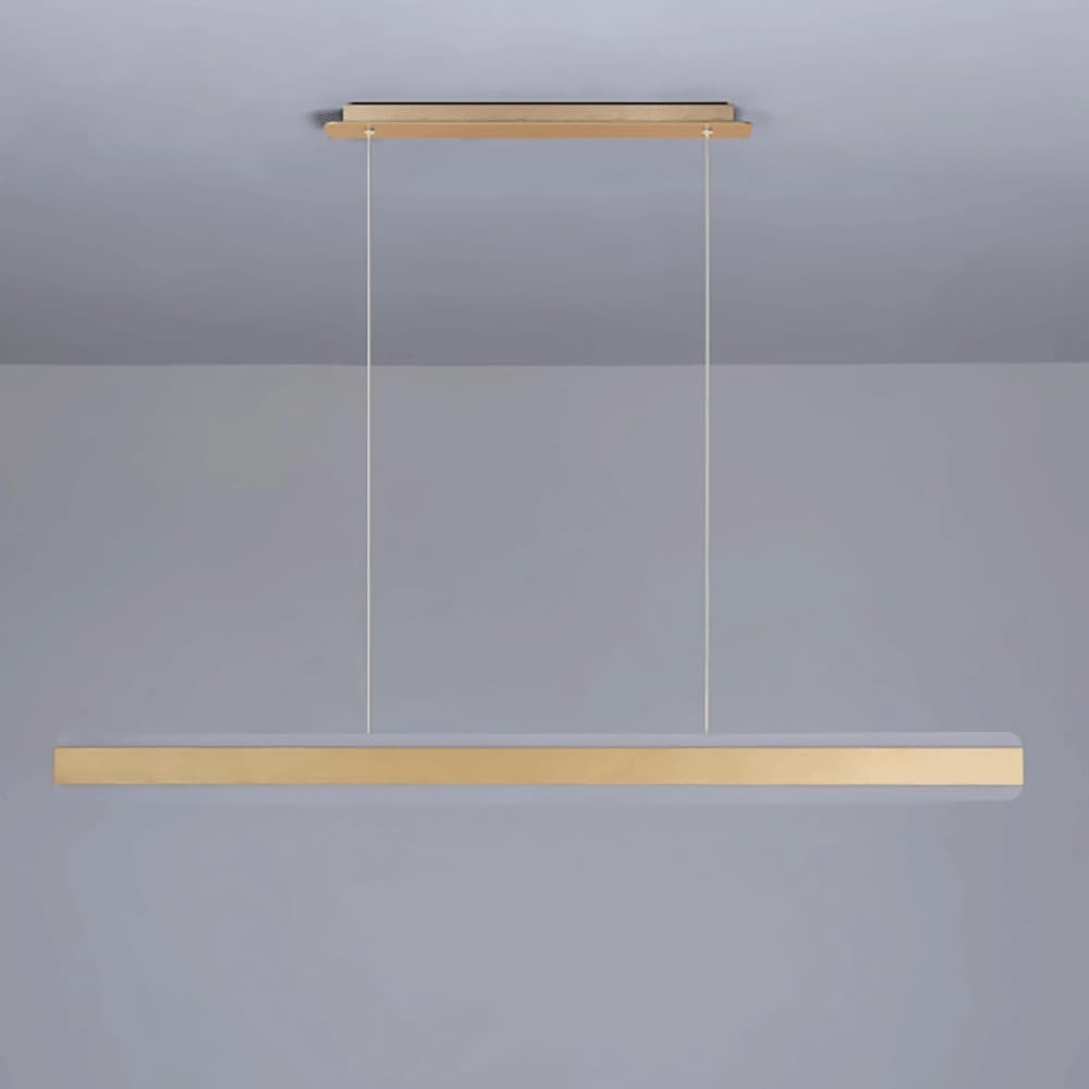 Modern LED Pendant Light, Strip Metal Hanging Lights with Brushed Workmanship, Kitchen Island Long Suspension Lamps, Simple Linear Chandeliers for Dining Room, 3-Color Mode