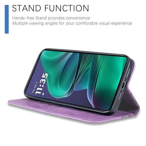 Image of Wallet Case for Motorola Moto G 5G 2025 6.6 inch - PU Leather Flip Cover with Card Holder Slots, Strong Magnetic Folio Kickstand Phone Case, Purple