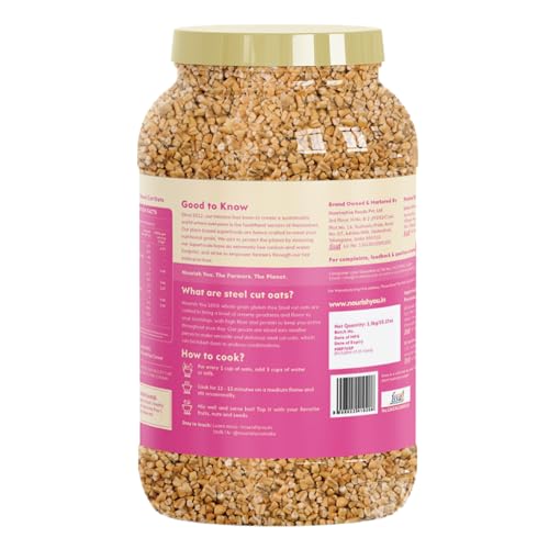 Image of Nourish You Steel Cut Oats 2kg - 100% Wholegrain Gluten free Oats | Oatmeal Breakfast Cereal for Weight Management | Diet Food | Rich in Fibre and Protein | No Added Preservative