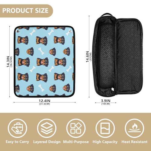 Bolsa de viaje para herramientas de cabello y tapete resistente al calor con cierre para planchas, rizadores, secadora - diseño con caras de perro rottweiler en azul miniatura 4