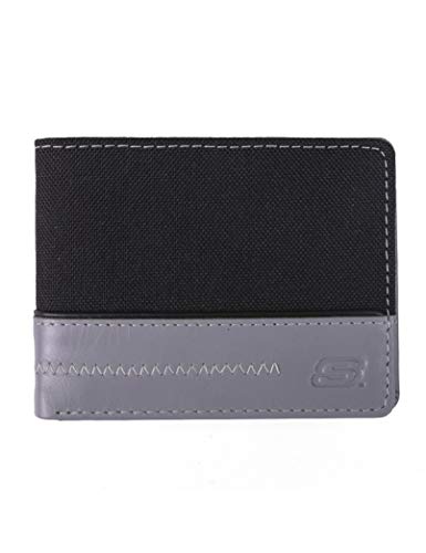 Skechers Men's Slimfold Canvas Vegan Leather RFID Wallet, Black Zig Zag, One Size