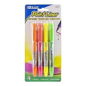 BAZIC Pen Style Liquid Highlighters with Cushion Grip, 3 Per Pack (2317-24P)