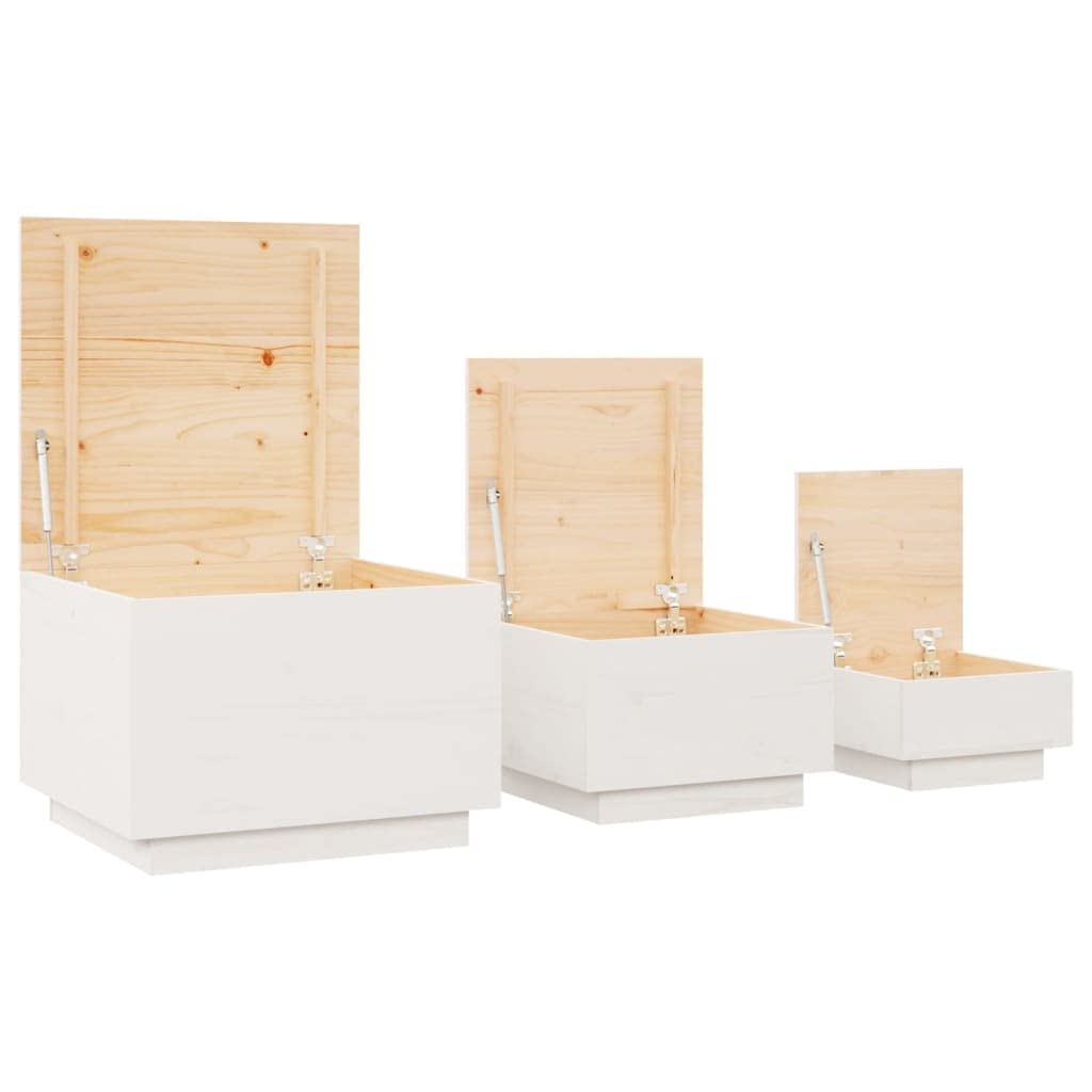 Cajas de almacenamiento con tapas, 3 unidades, madera maciza de pino blanco, 57 x 55 x 40 cm, 45 x 43 x 30 cm, 35 x 33 x 20 cm, cajas multiusos con asa para salón, dormitorio, oficina y