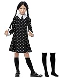 Oumbivil 11-12 Years Girls Wednesday Addams Costume Dress Kids Family Halloween Costumes Skull Print