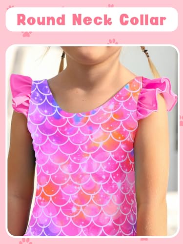 Image of Toddler Girls One Piece Ruffle Swimsuit Mermaid Bathing Suit 2-7Y | UPF 50+ quick-dry girls swimsuit,Cute flutter sleeves and ruffled hem,Mermaid Swimwear for pool,party,beach vacation.