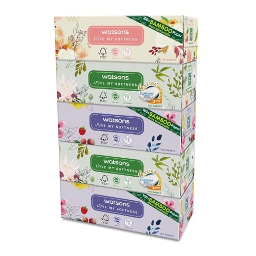 WATSONS 100% Bamboo Paper Cushiony Soft Box Tissue Sheet 3-Ply 100s x 5