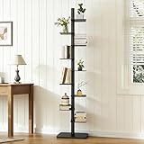 LXSEHN 9 Tier Metal Spine Bookshelf Tower, Adjustable Vertical Spine Book Tower Floor, Metal Vertical Bookshelf for Study Room,Living Room,Office,Bedroom (Black)