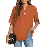 Funlingo Womens Tops Short Sleeve Work Tunic Chiffon Shirts V Neck Dressy Casual Summer Blouses Business Fall Outfits Brown Plus Size 3X