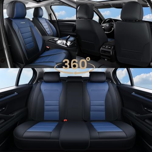 Image of Coverado Car Seat Covers Front, Seat Covers for Cars, Waterproof 2-Pack Car Seat Cushions, Leather Carseat Seat Protectors, Universal Seat Covers Fit for Most Sedans SUV Pick-up Trucks(Black&Blue)