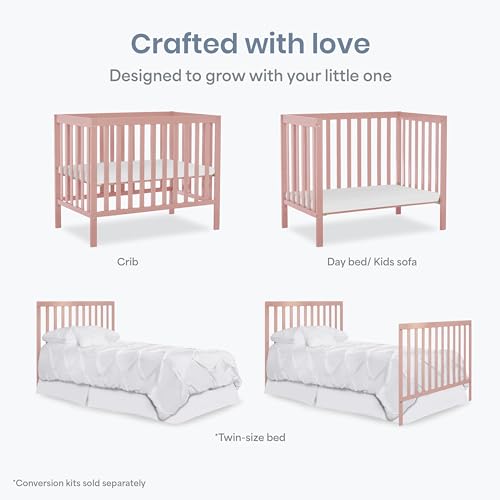 Image of Dream On Me Edgewood 4-in-1 Convertible Mini Crib in Dusty Pink (634-DPNK)