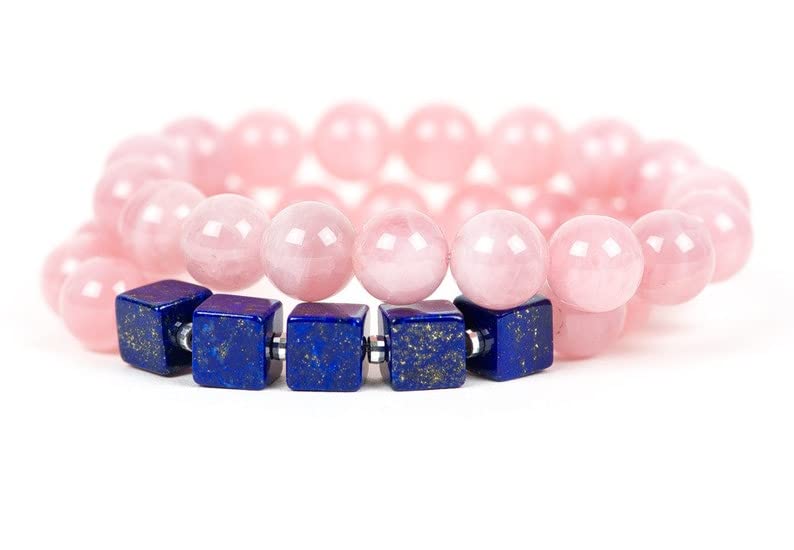 Bracelet healing en quartz cerise et lapis lazuli pour l'harmonie