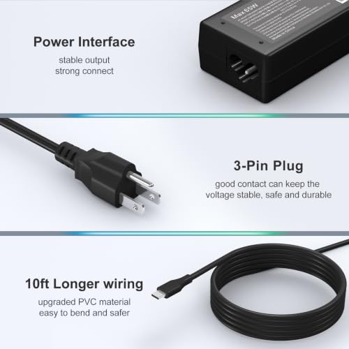 Image of 65W USB C Laptop Charger Compatible with HP Chromebook /Lenovo /Dell /Acer and More Chromebook Type C Power Cord