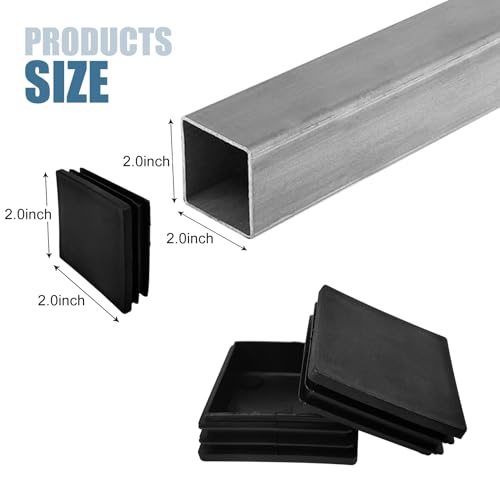 Image of 4 Pcs 2 Inch 2x2 Square Tube End Caps - Black Plastic Finishing Plugs for Metal Tubing, Fence Posts, and Cover Chair Glides (4)