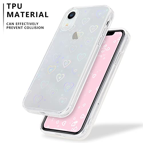 Urarssa Compatible With Iphone Xr Case Cute Crystal Clear With Laser Bling Glitter Love Heart Pattern Design For Women Girls Soft Tpu Bumper Shockproof Protective Cover For Iphone Xr, Love #TOP2