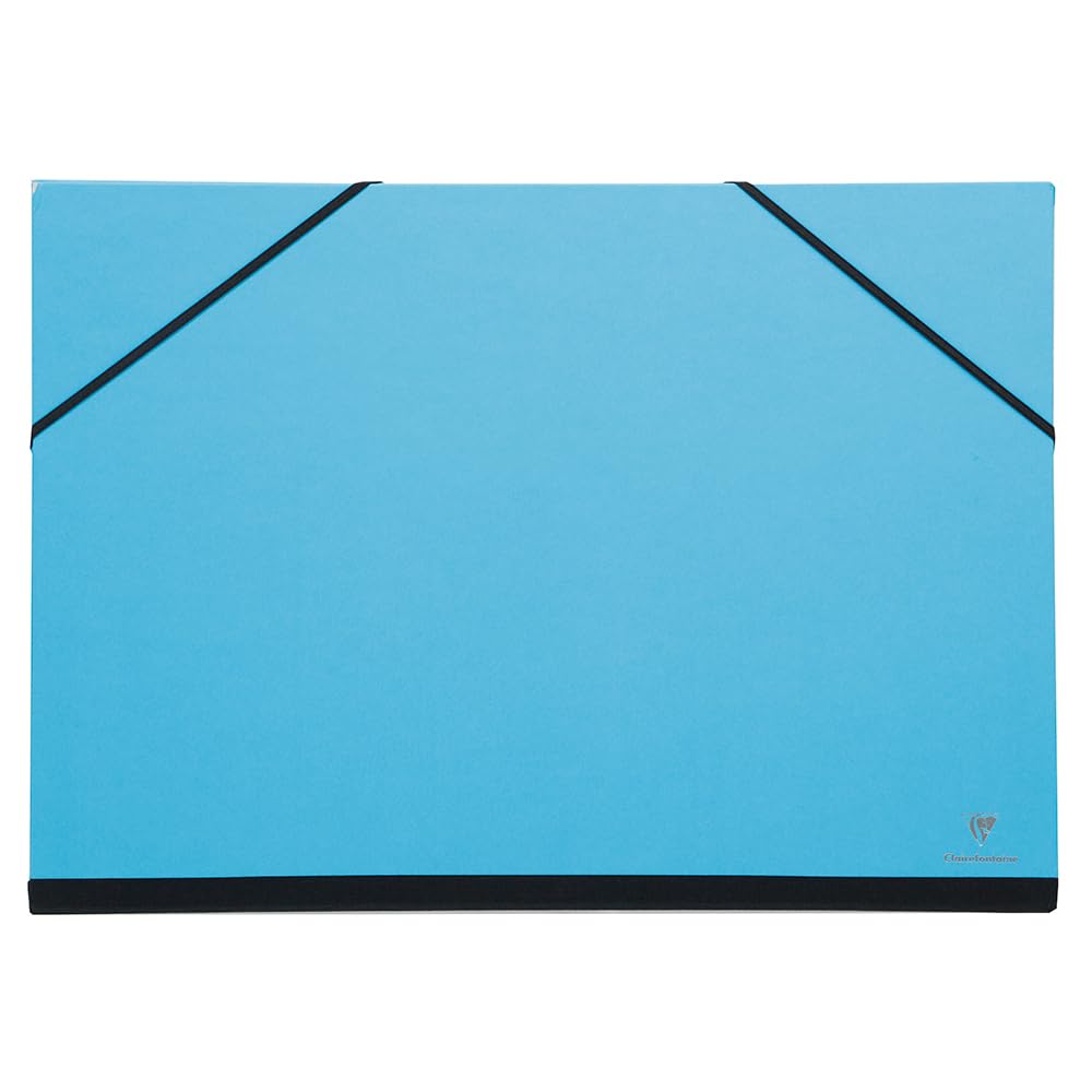 Clairefontaine - Ref 144407C - Art Folder with Elastic Straps Closure - Light Blue Colour - Customisable Vellum Card Surface, Suitable for 50 x 65cm Sized Documents