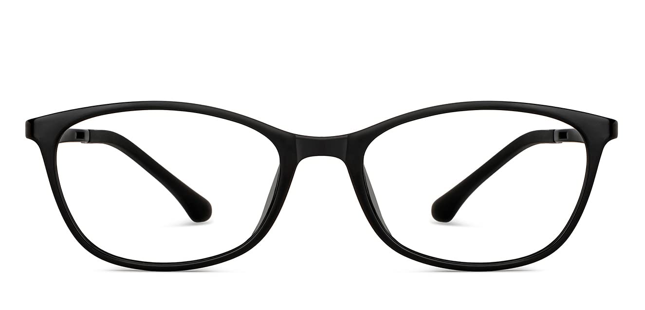 Flex (Durable, Flexible and Light-Weight) Zero Power Bluecut and Antiglare Computer Eyeglasses | Matte Black Cat Eye Full Rim | For Men and Women | Small | LA E11484