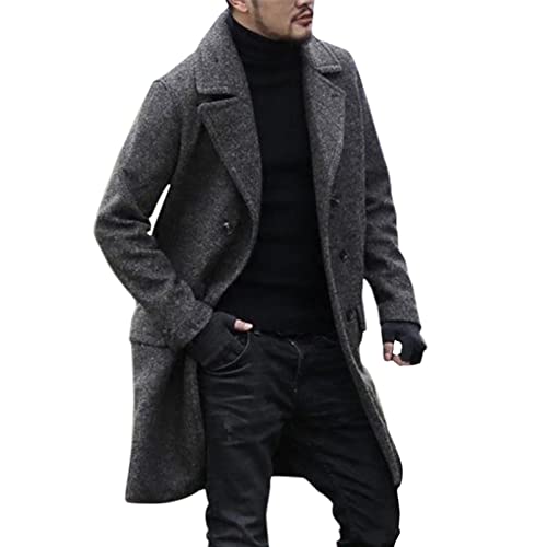 Nuevo Abrigo Masculino Largo de Lana Estilo Chaqueta Cálido y Confortable para Temporada Fría (Grey, XXXL) #174