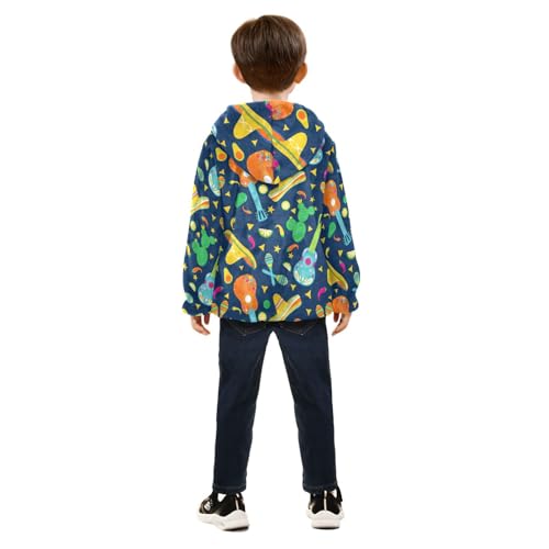 Guitar Sombrero Maracas Girls Fleece Jacket Girls Fall Jacket Girls Zip Up Hoodie Girls Sherpa Jacket 2-10T4