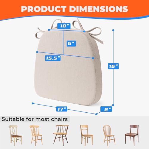 Chair Cushions for Dining Chairs, D-Shaped Seat Cushions with Removable Washable Cover and Ties, Chair Pads for Kitchen, Indoor Dining Room, Patio Chairs, 17'' x 16'', Set of 4, Beige - Image 4