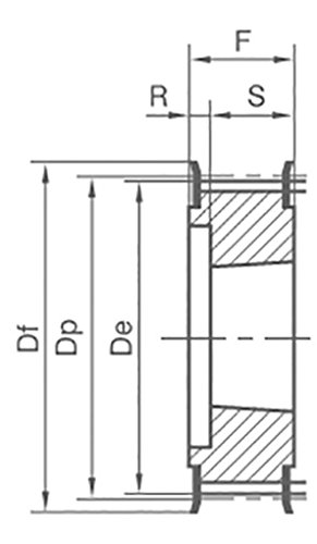 30L100TL.1210 Ametric® Inch Steel ANSI Timing Pulley with Flange, 3/8" Pitch for a L100 Synchronous Belt, 30 Teeth, for 1210 Taper Lock Bushing, 3.58 Inch Pitch Diameter, Without Hub, 1" Approximate Face Width, 1" Approximate Width Through Bore (Mfg Code 1-082)