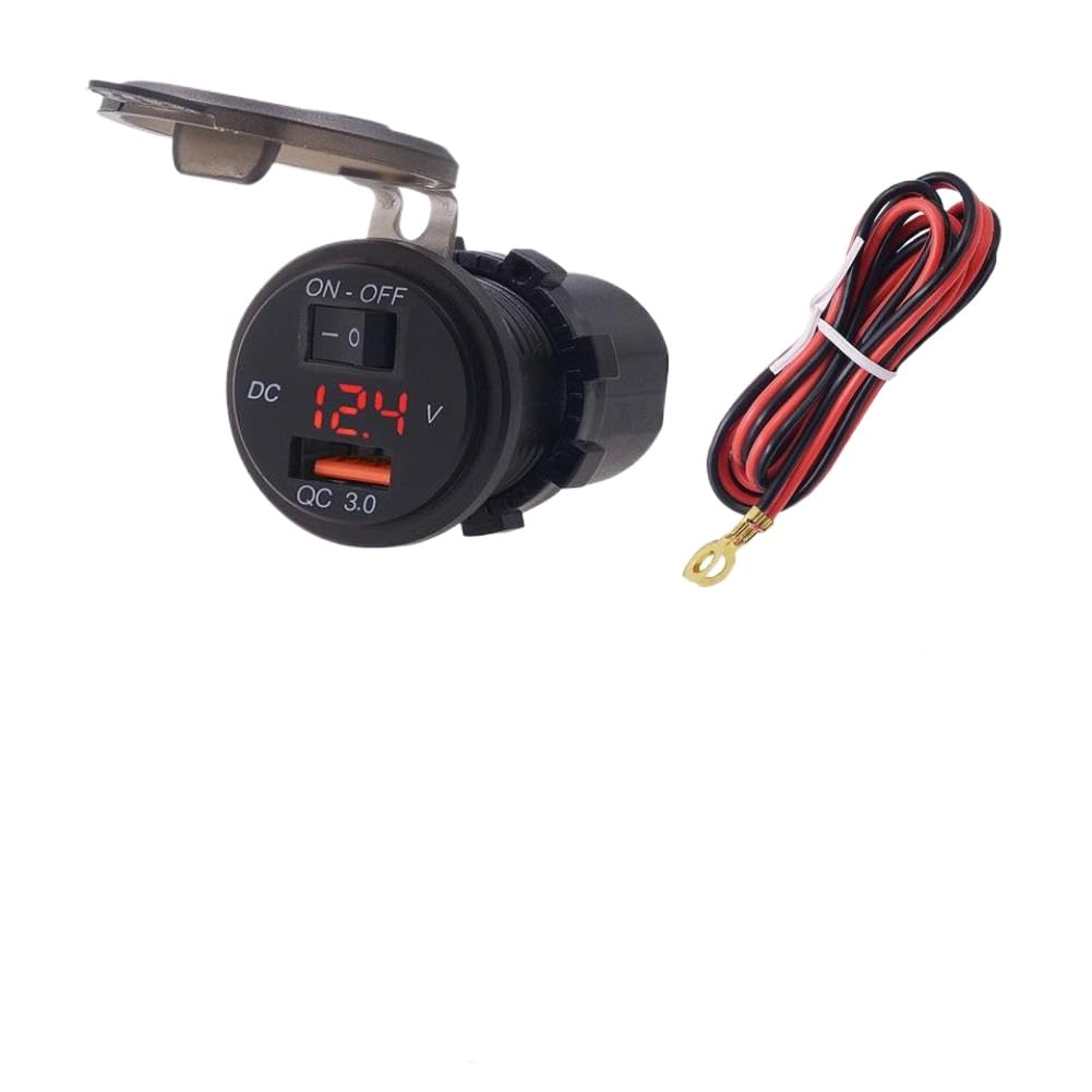 USB-Voltmeter-Schnellladegerät mit Schalter, Steckdose, kompatibel mit Motorrad, Auto, Boot, 12 V