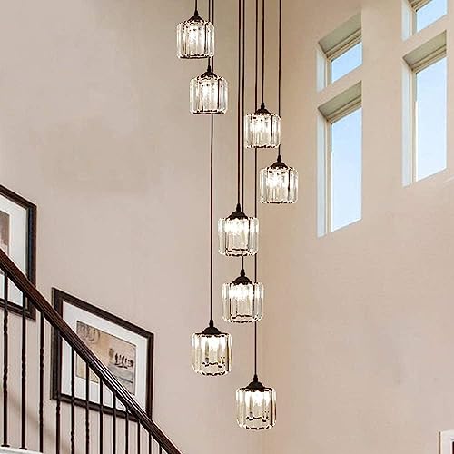Lustre à 8 lumières en spirale verticale et suspensions modernes en verre