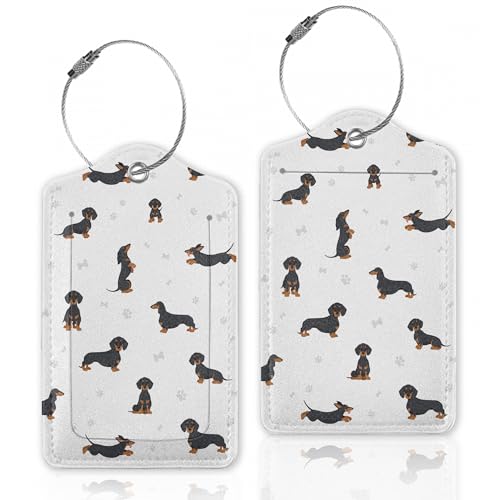Dachshund Dog Paws Luggage Tags for Suitcase,Luggage Tag with Stainless Steel Loop Privacy Cover ID Label Travel Bag Luggage Identifiers for Women Men Travel,Set of 2