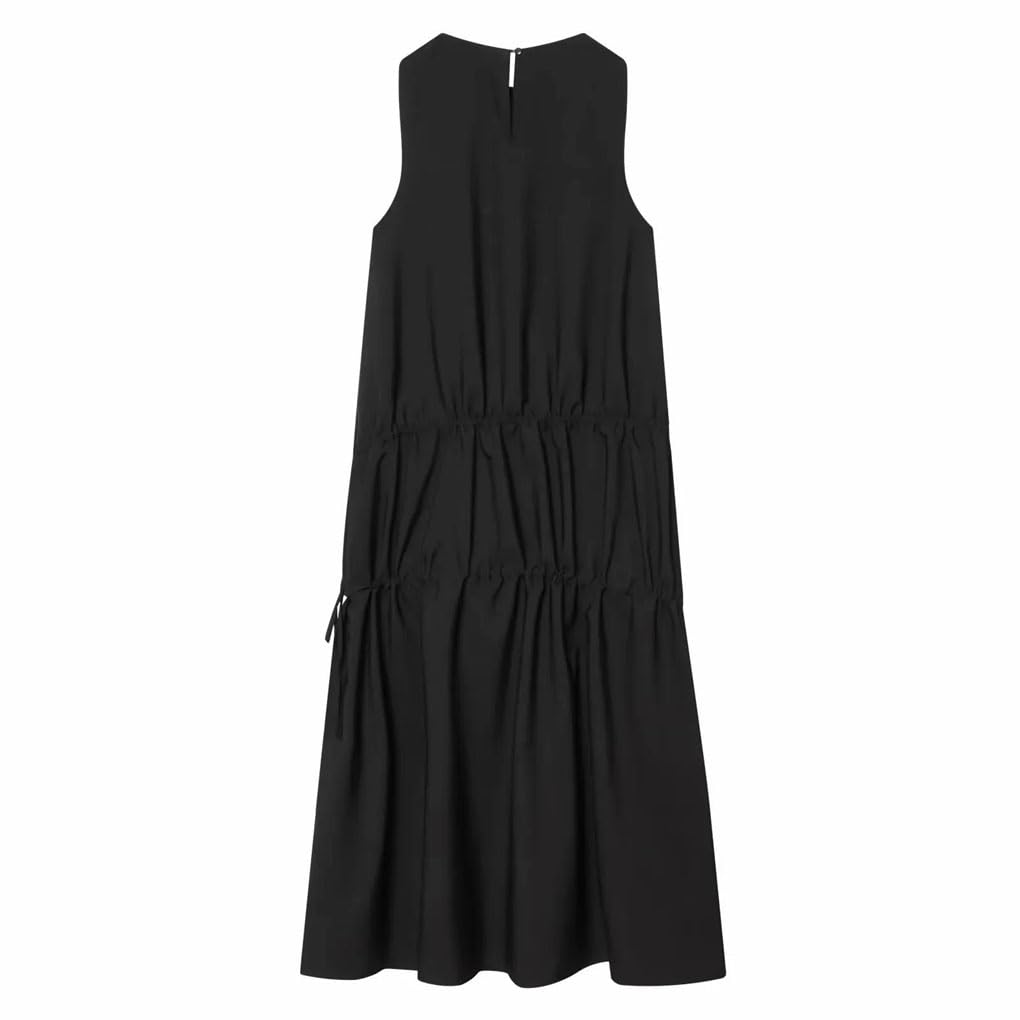 Vestido largo de verano sin mangas con cuello redondo para mujer, vestido largo con lazo vintage suelto