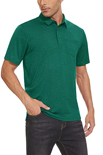 Tacvasen Men's 3-Buttons Polo Shirts Classic Lightweight Performance Collared Golf Shirts E Green, S #TOP1