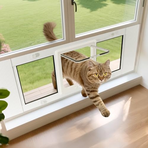 Aluminum Frame Cat Door for Window, Fits 31"-36" Width Windows, Quick-Fit Pet Door Window Insert, 4 Locking Mechanisms, Magnetic Closure Window Cat Doors Safety & Weatherproof by YESGIRL - Used condition - US$67.18
