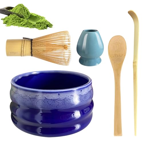 Taakige Matcha Kit,Te Matcha Kit de 5 Piezas,Matcha Set con Batidor Te Matcha, Cuenco Te Matcha, Cuchara Te Matcha, Soporte de Batidor de Cerámica, Accesorios para Matcha
