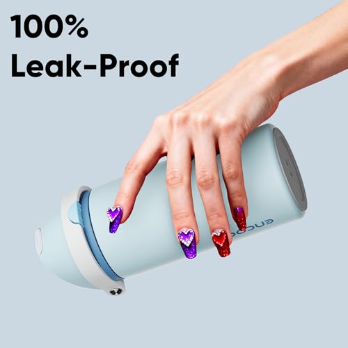Image of Insulated Water Bottle with Straw - Encool Stainless Steel Water Bottle with Push Button Lid, Leak-Proof & BPA-Free, Keeps Cold for 24 Hours for Sports, Travel, Gym (18 oz, Jungle Mist)