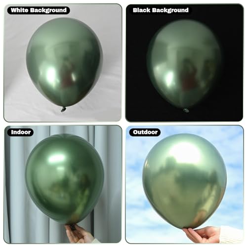 Image of Jobkoo Metallic Green Balloons, 12Inch Chrome Dark Green Balloons 30Pcs Retro Sage Olive Green Metallic Party Balloons Hunter Green Chrome Helium Balloon for Jungle Birthday Graduation Wedding Decor