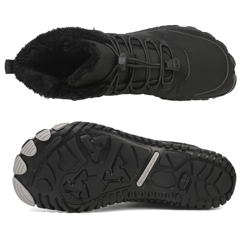Image of Men's and Women's Barefoot Hiking Boots | Zero Drop Winter Snow Boots with Wide Toe Box | Slip-On Waterproof Ankle Booties | Minimalist Five-Finger Sneakers for Outdoor Hiking and Walking