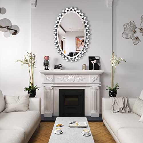 Jacuko Oval Wall Mirror-Diamond Accent Jeweled Decorative Wall Mirror, Venetian Mirror For Bedroom/Bathroom/Entryway/Passageway 23.6*35.5 In #TOP1